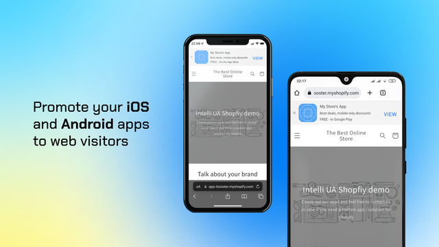 promote iOS and Android apps to web Shopify visitors