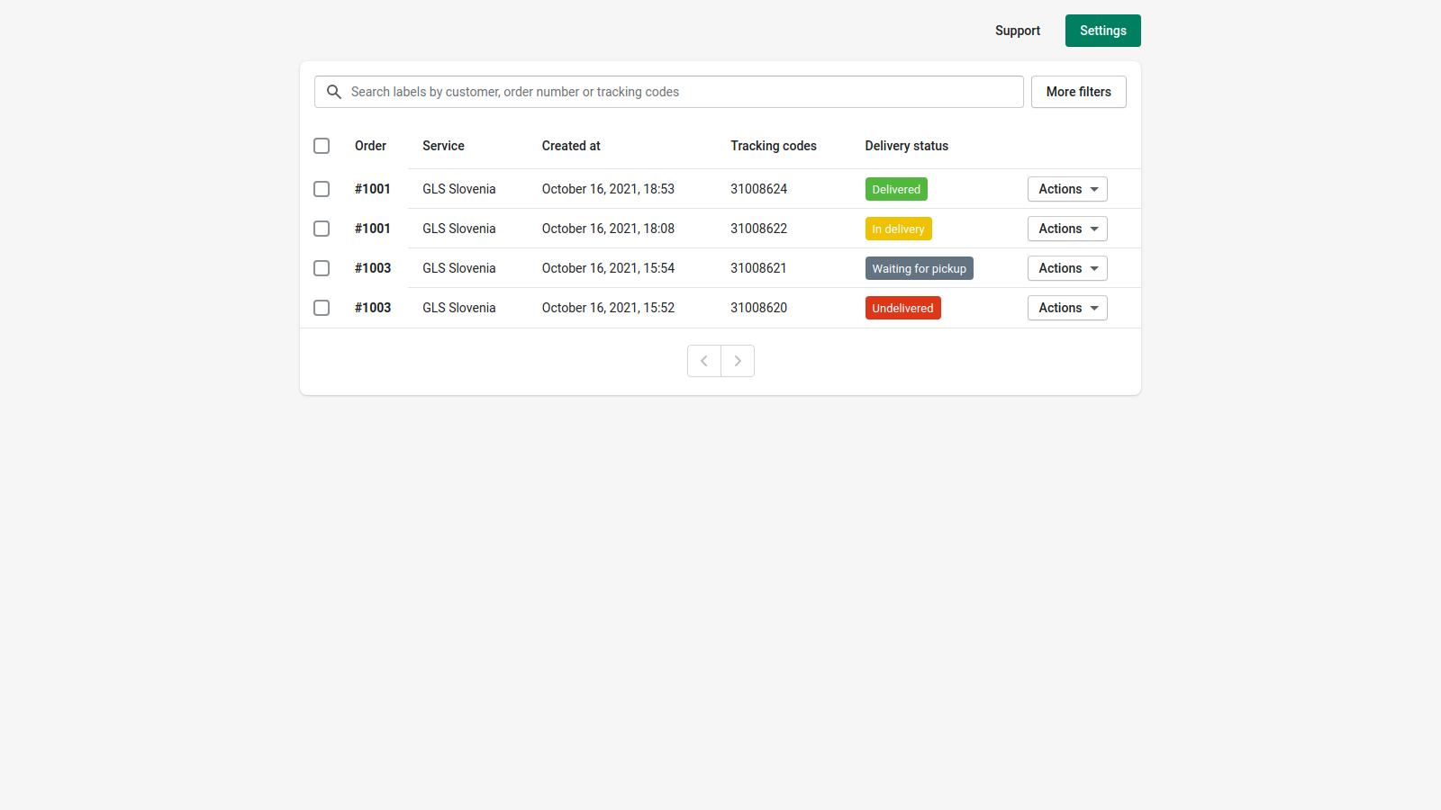 vticniki.si ‑ Shipping labels Screenshot