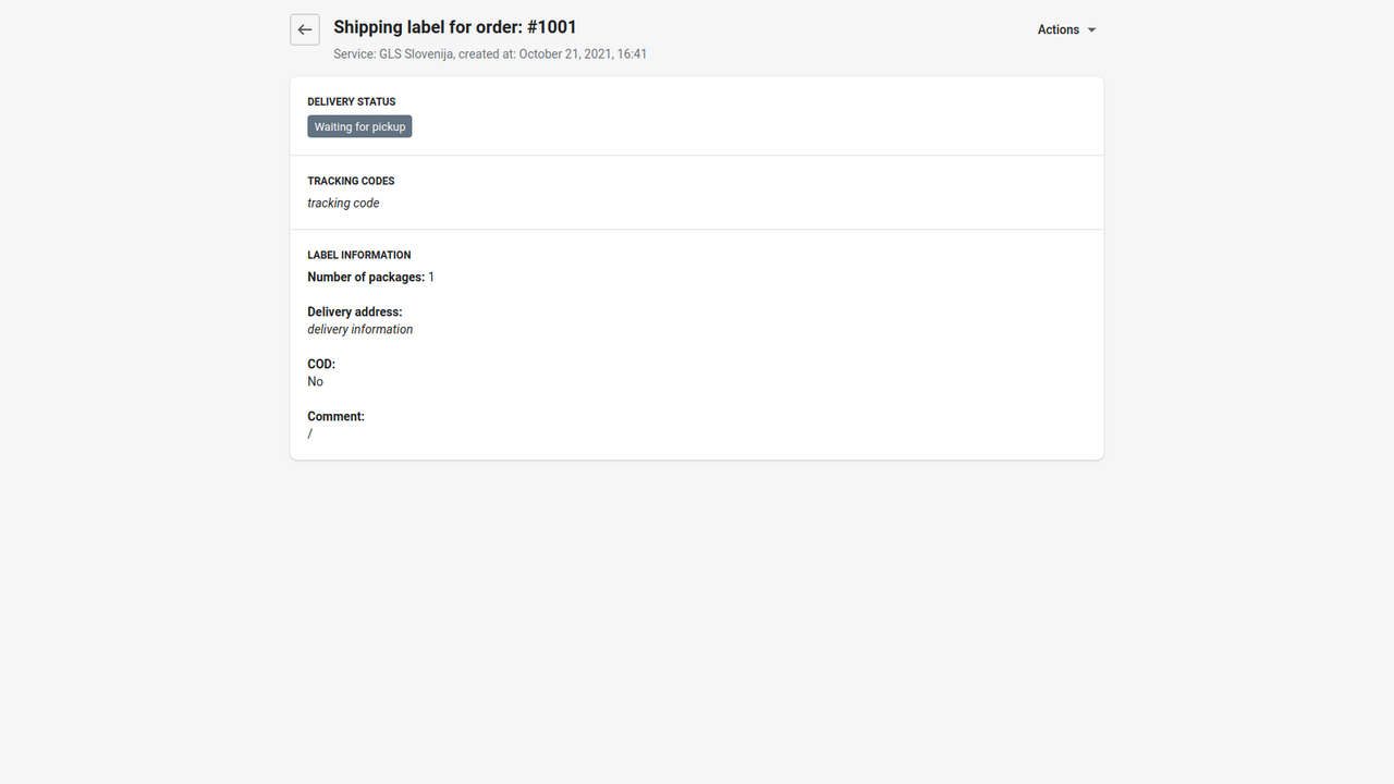 View shipping label details and control it directly from shop.