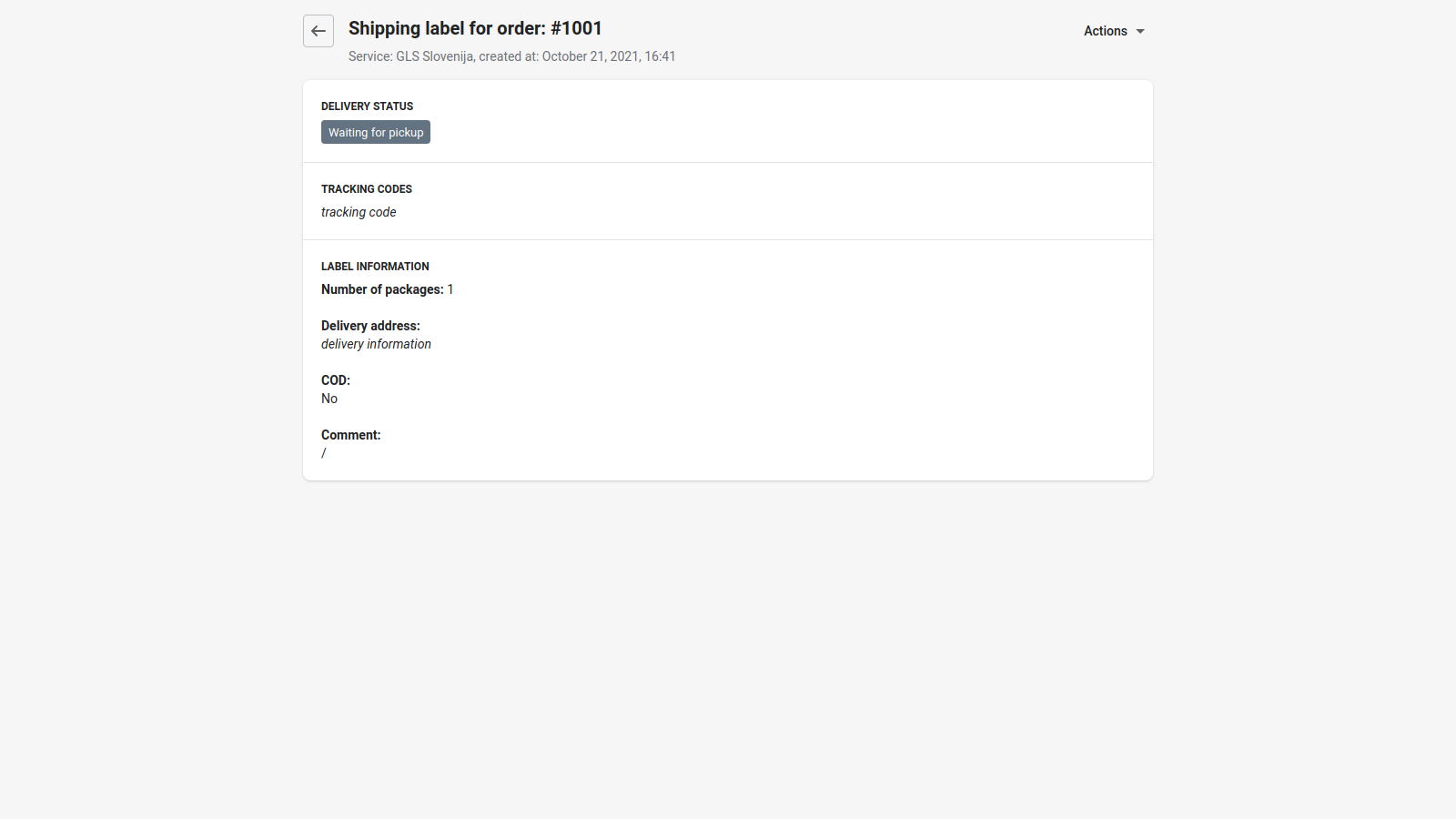 View shipping label details and control it directly from shop.