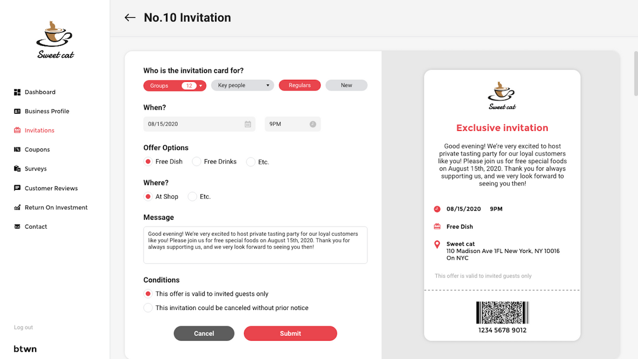 Invitations feature