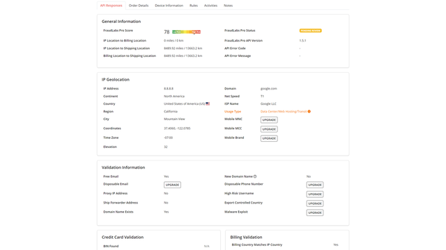 FraudLabs Pro欺诈评估和资料分析