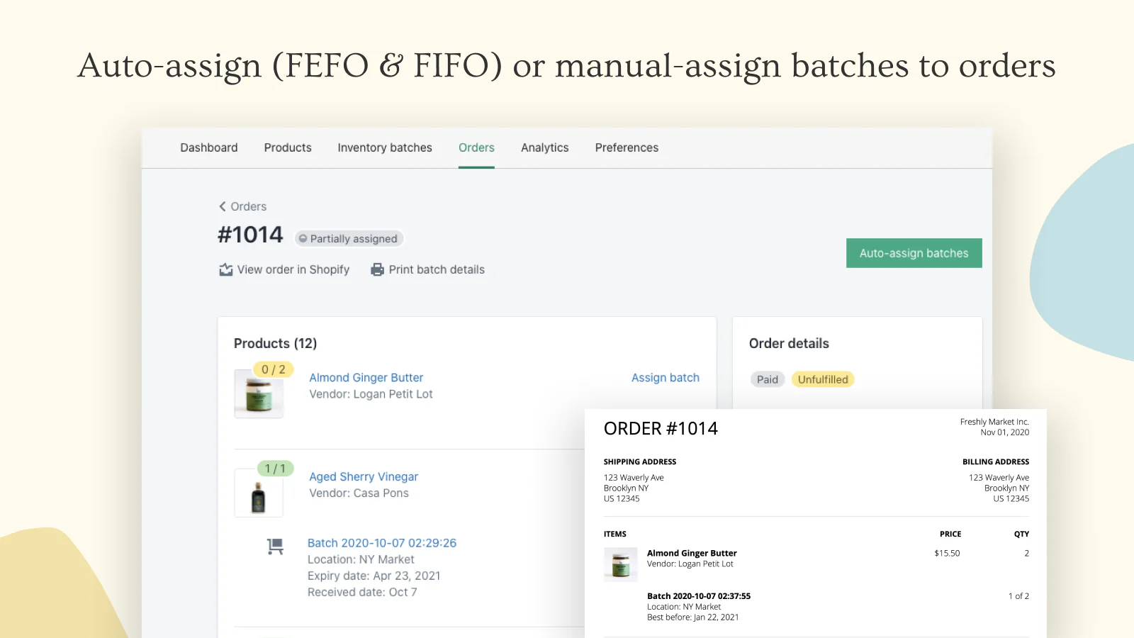 自动分配（FEFO 和 FIFO）或手动分配批次到订单