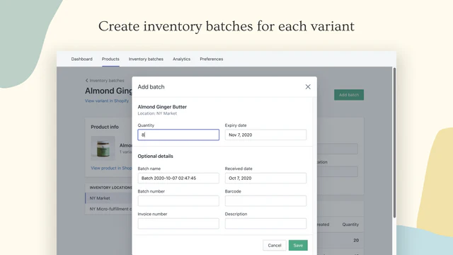 Crea lotes de inventario para cada variante