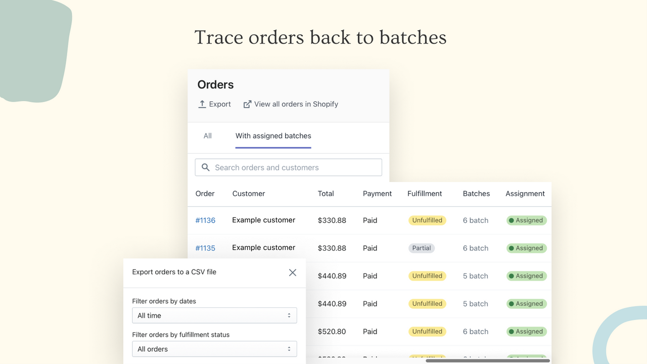 Trace orders back  to batches