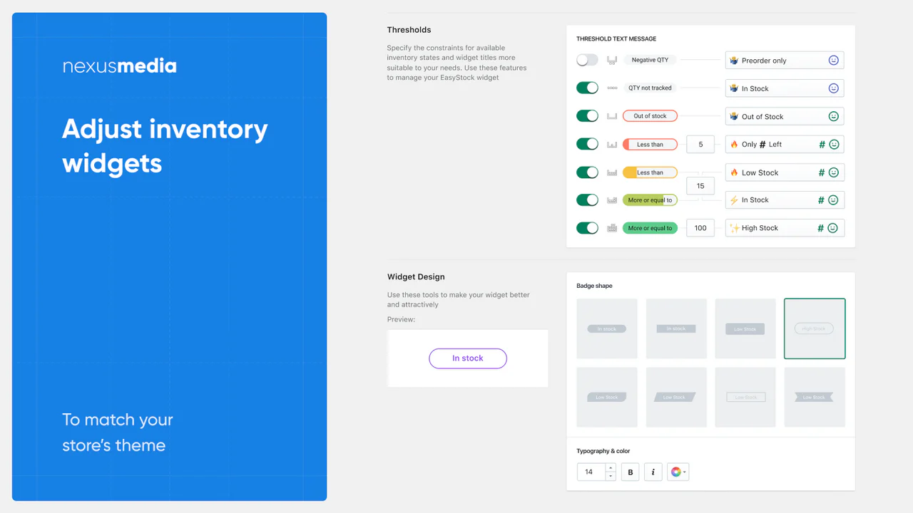 Adjust inventory stock level widgets / product labels