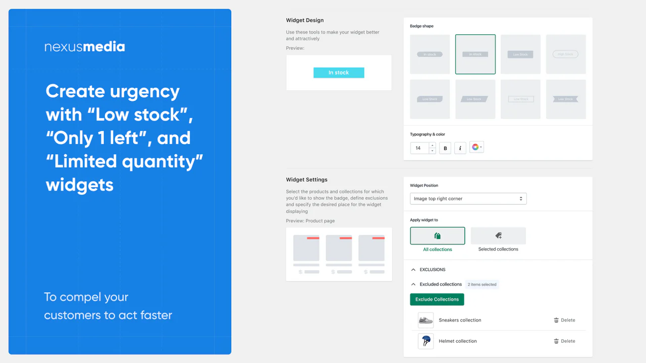 Create urgency with “Low stock”, “Only left” and other widgets