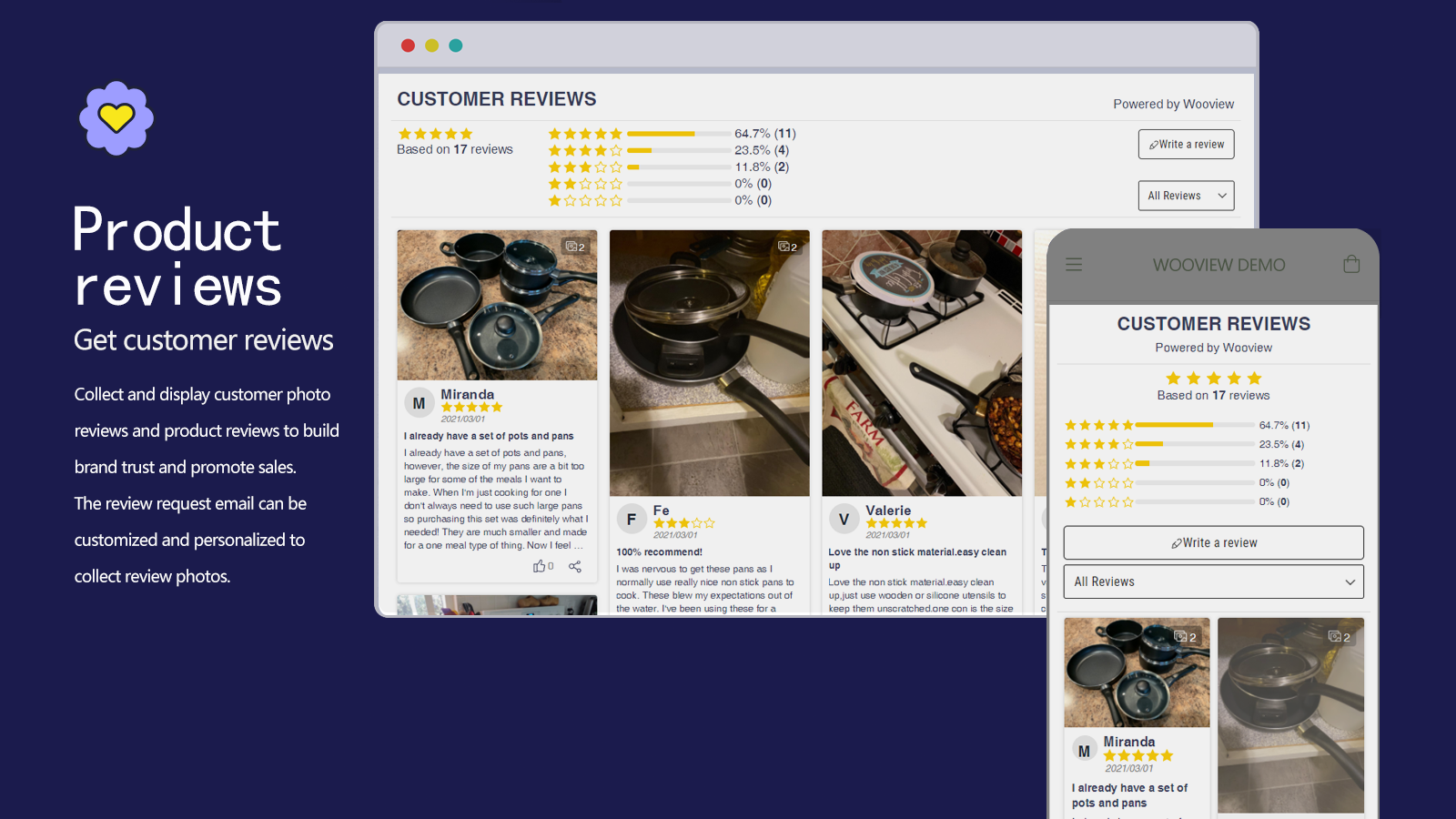 recopila y muestra reseñas de fotos de clientes y reseñas de productos