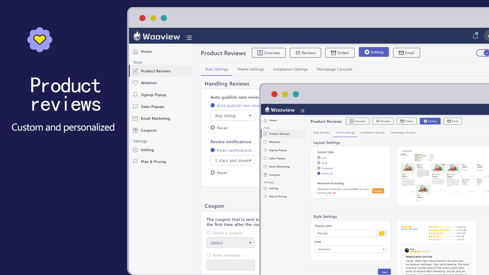 paramétrage des avis personnalisé et personnalisable