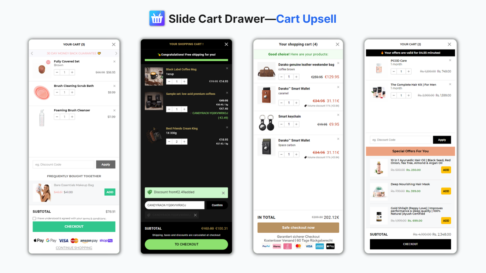 cart coupon, cart progress goal, limit cart, rebuy