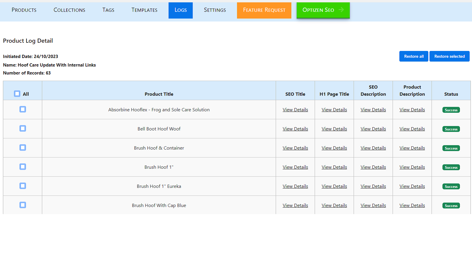 Full AI logs with restore functionality