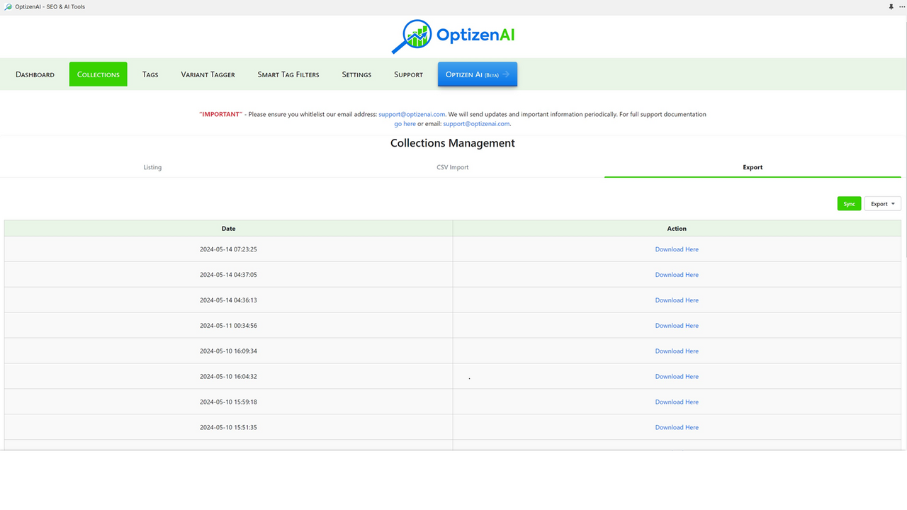 Backup collections & tag pages - import and export via .csv