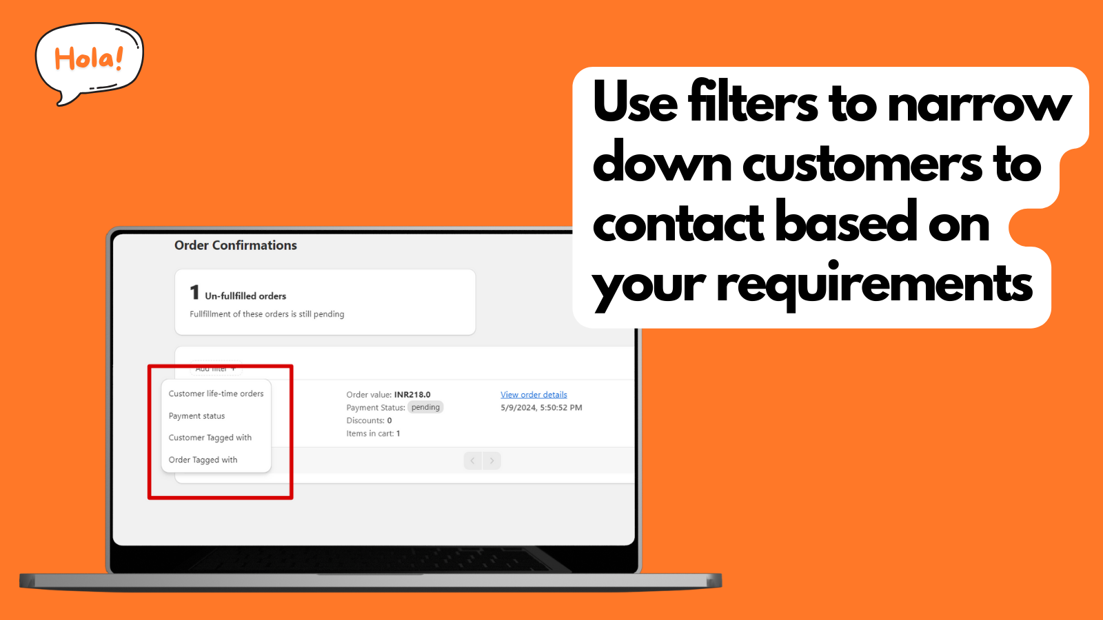 Usar filtro para reducir la lista de clientes a contactar