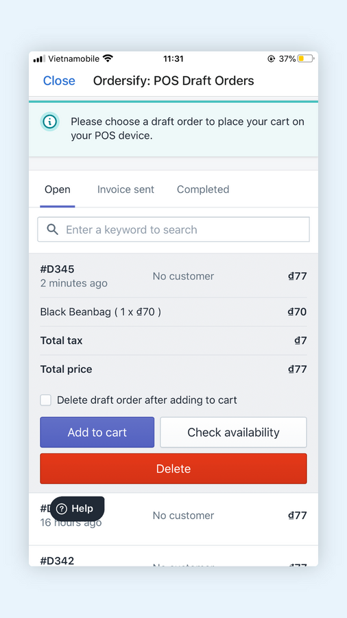 Visa alla utkast till beställningar