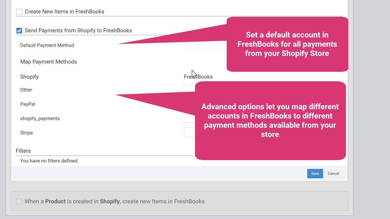 Associez les options de paiement aux comptes dans FreshBooks