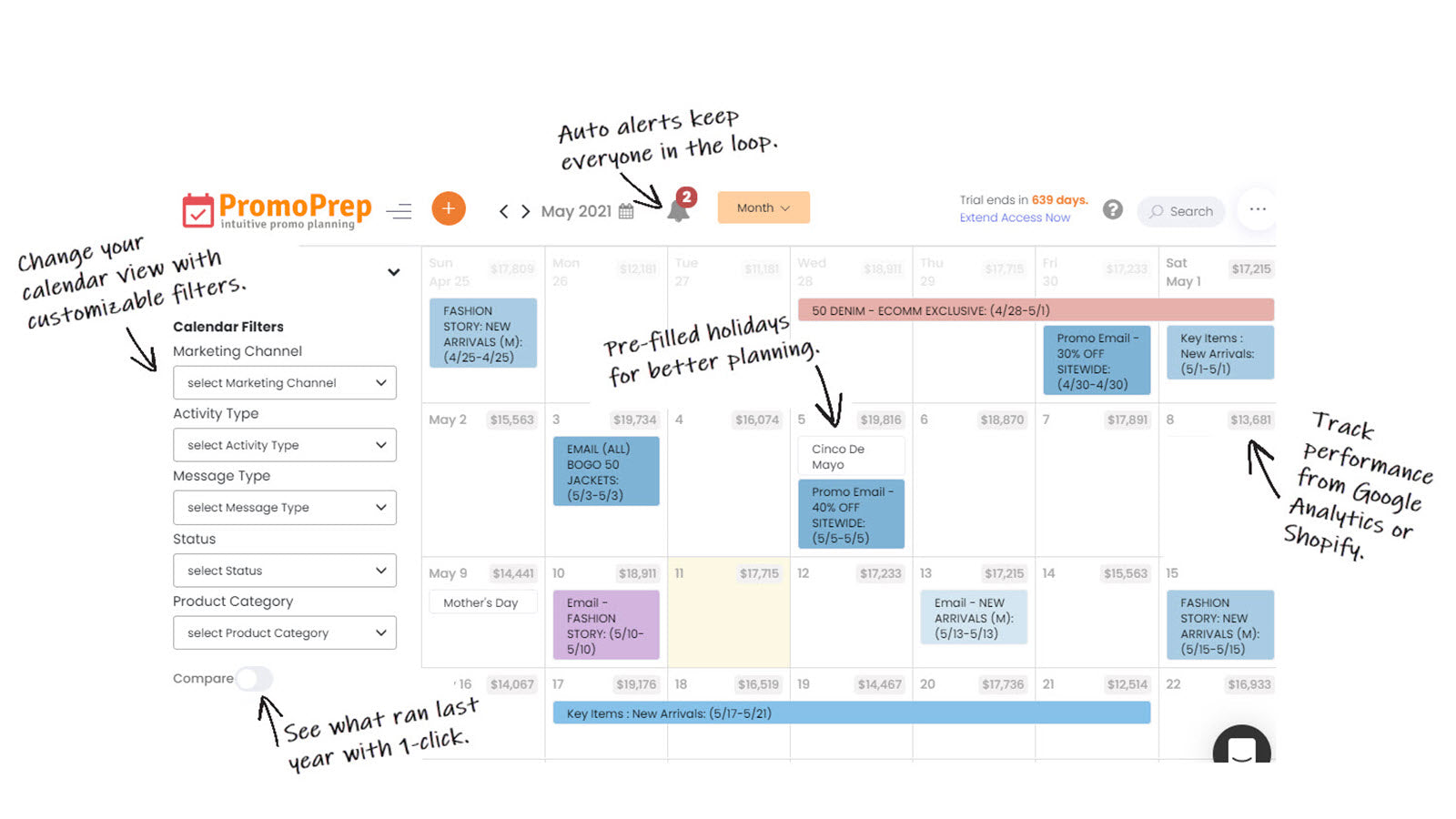 PromoPrep Marketing Calendar Screenshot