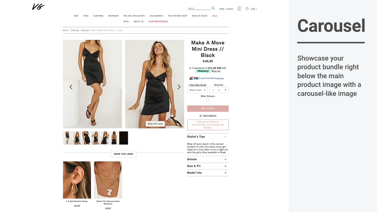 Shop The Look layout pour cross sell