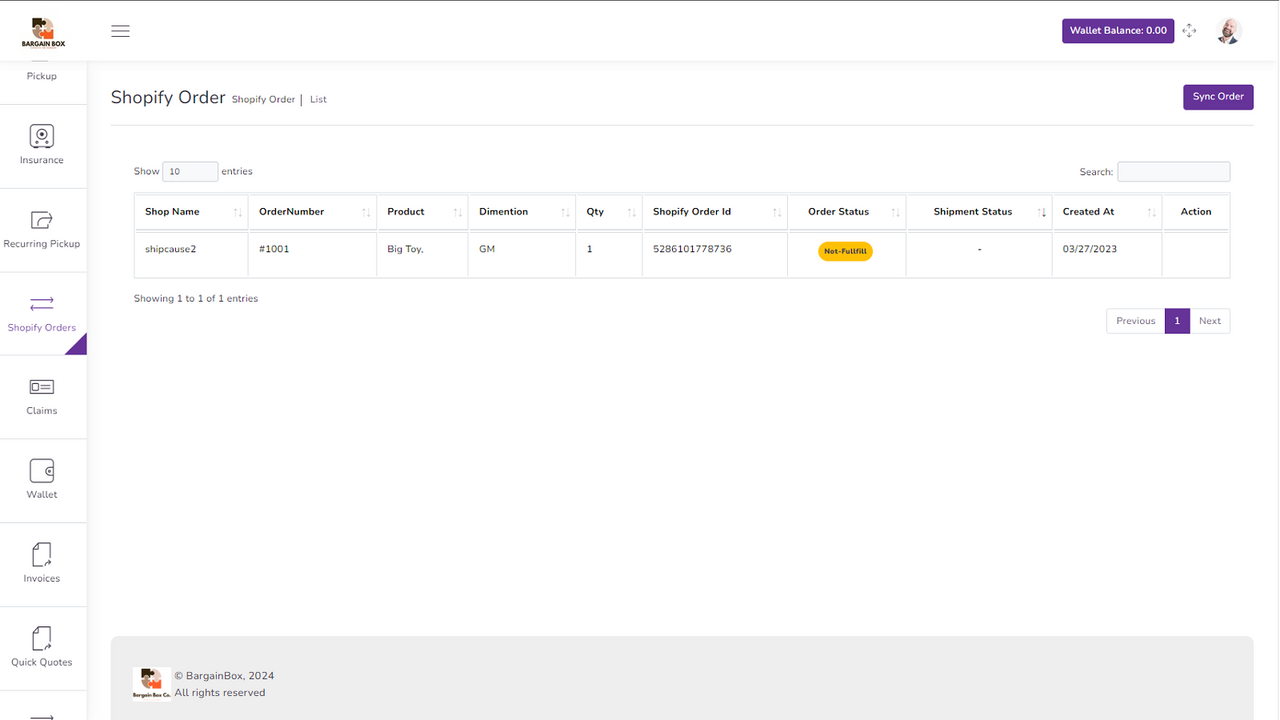 BargainBox Shopify Order Listing