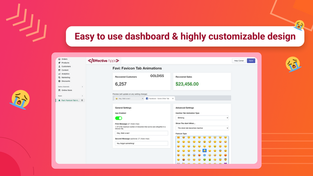 Appens dashboard med salg og genvundne indkøbsvognsstatistikker