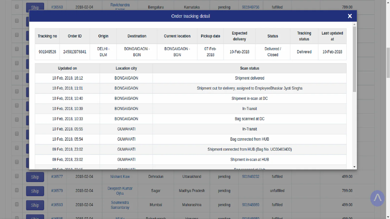 Order tracking