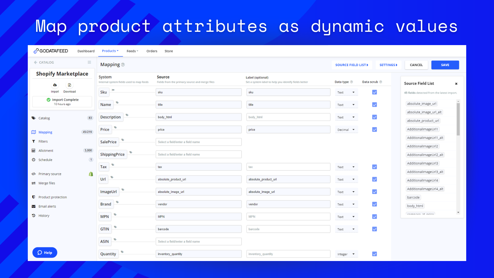 Mapea los atributos del producto como valores dinámicos