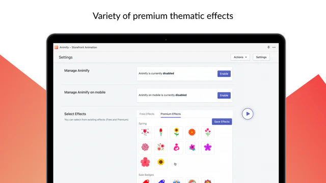 Configuraciones de administrador de Animify – iconos / imágenes efectos de animación