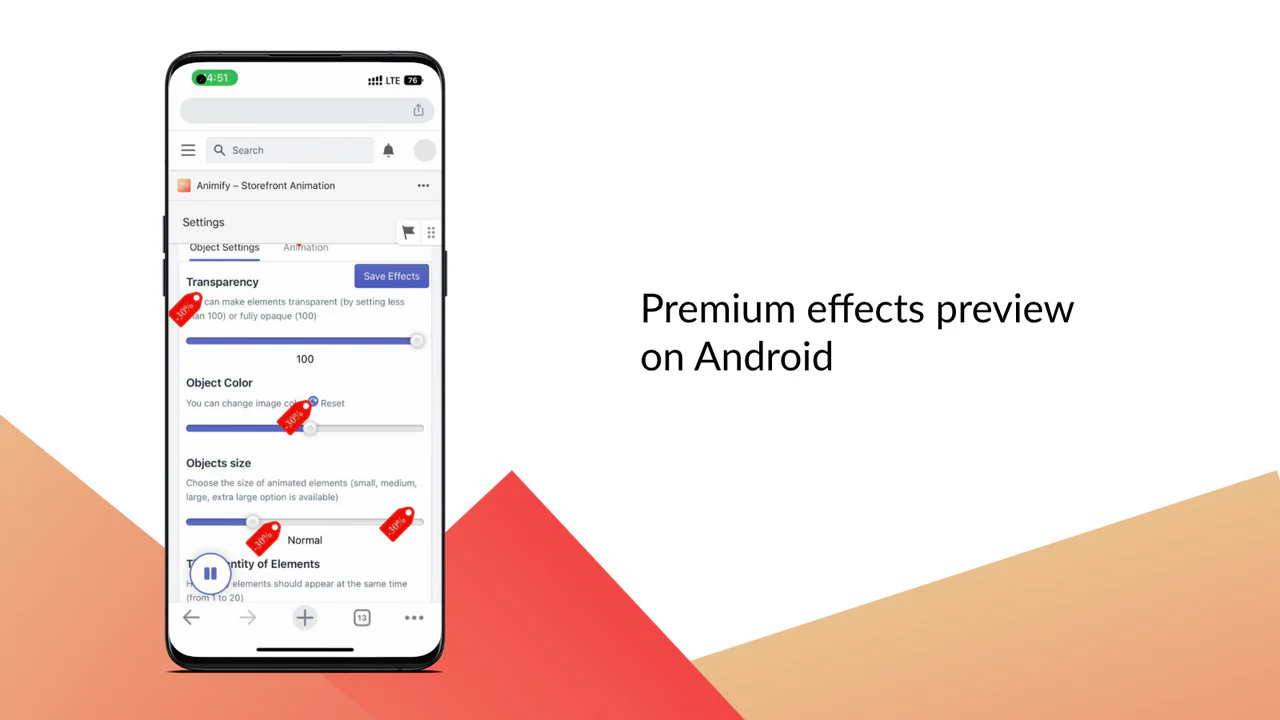 Android mobile sale effect for Shopify – admin settings