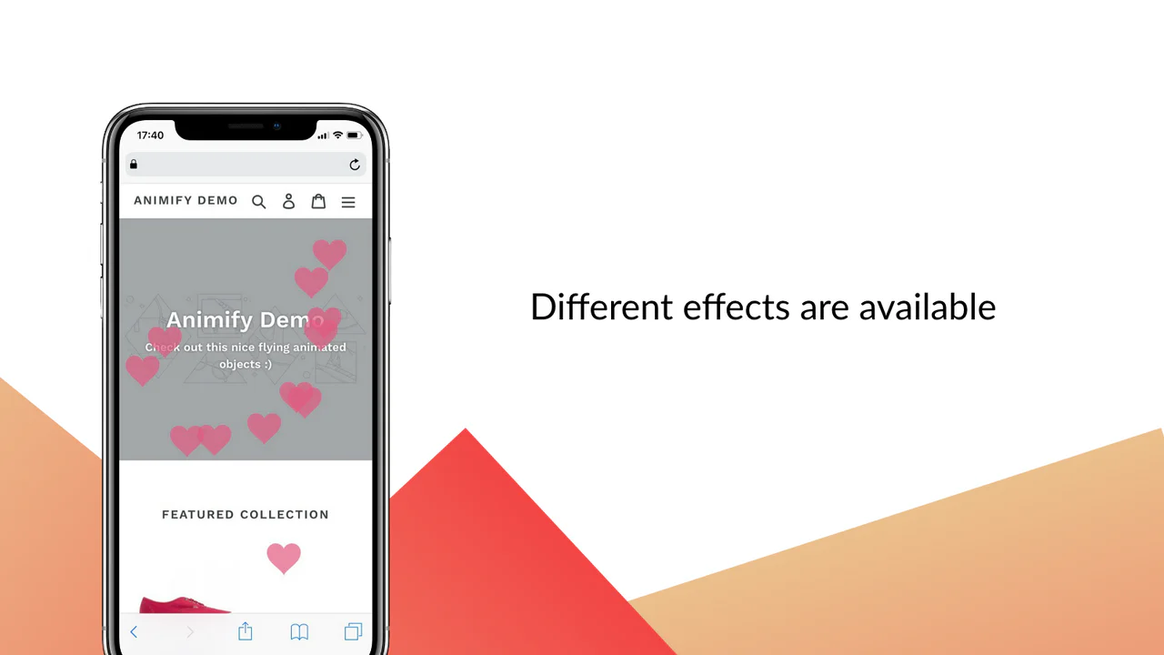 Efecto de corazones flotantes para Shopify en móvil iOS