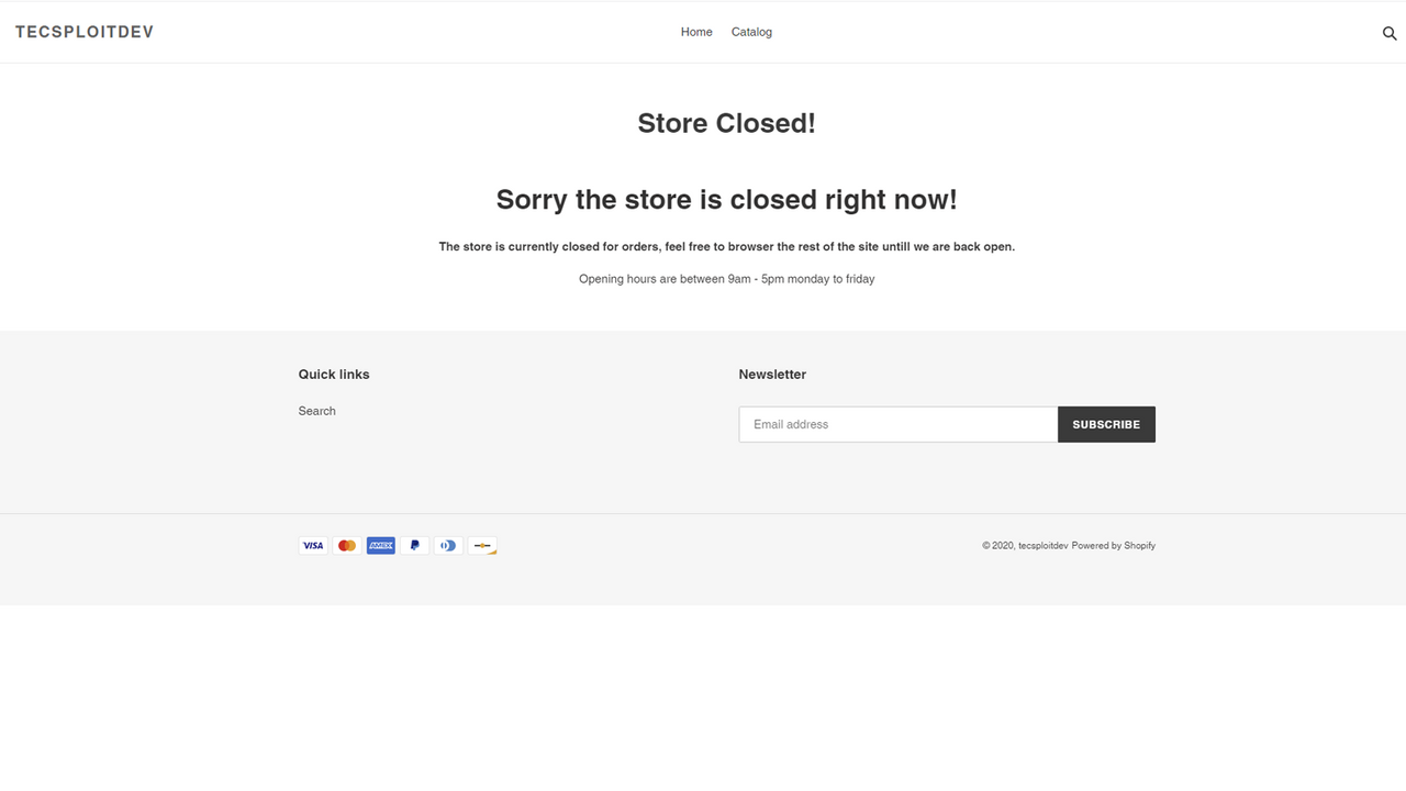 store front with showing your custom store closed page