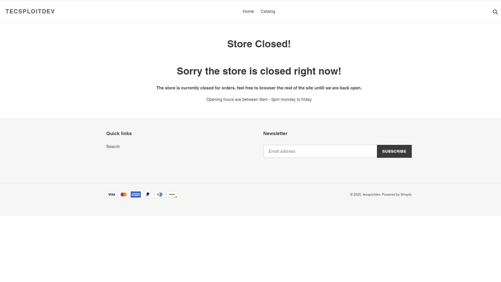 store front with showing your custom store closed page