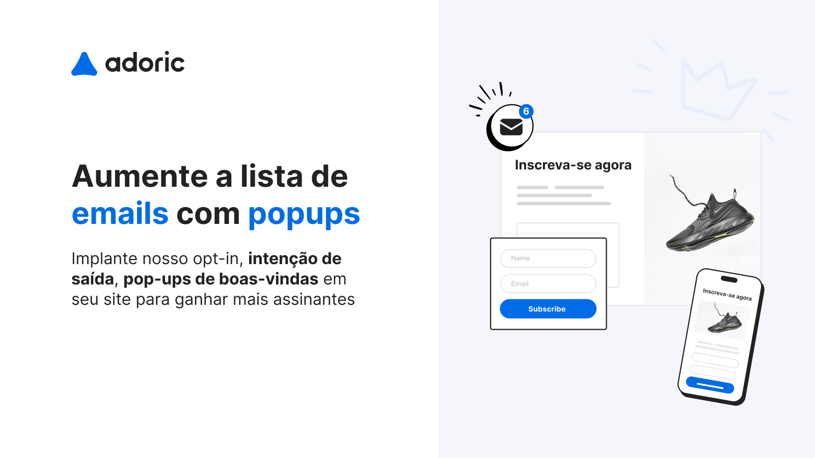 Aumente a lista de emails com popups