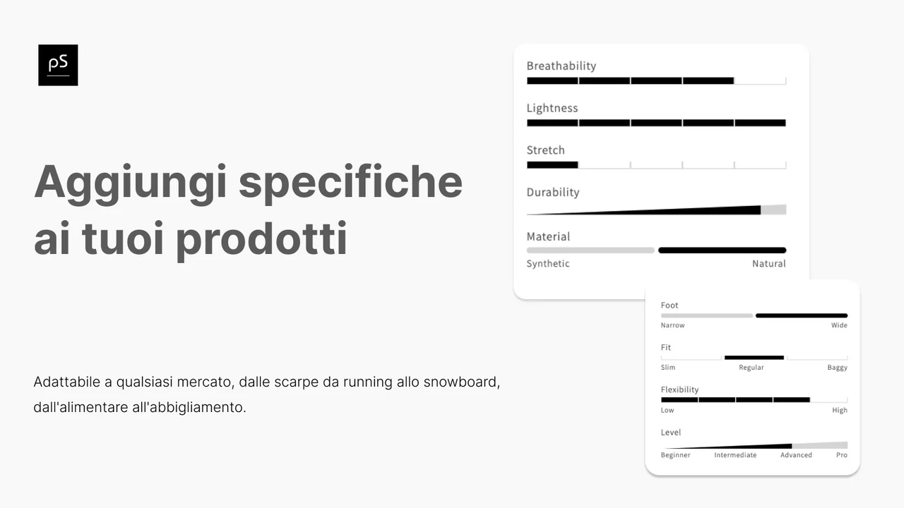 Aggiungi specifiche tecniche prodotto per arricchire