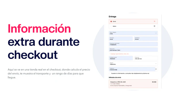 Información de Envíos de Costo, Tiempo y Courier en Checkout