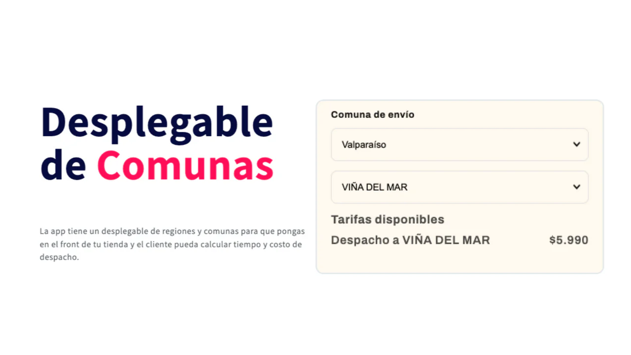 Muestra Desplegable de Comunas en Product Page