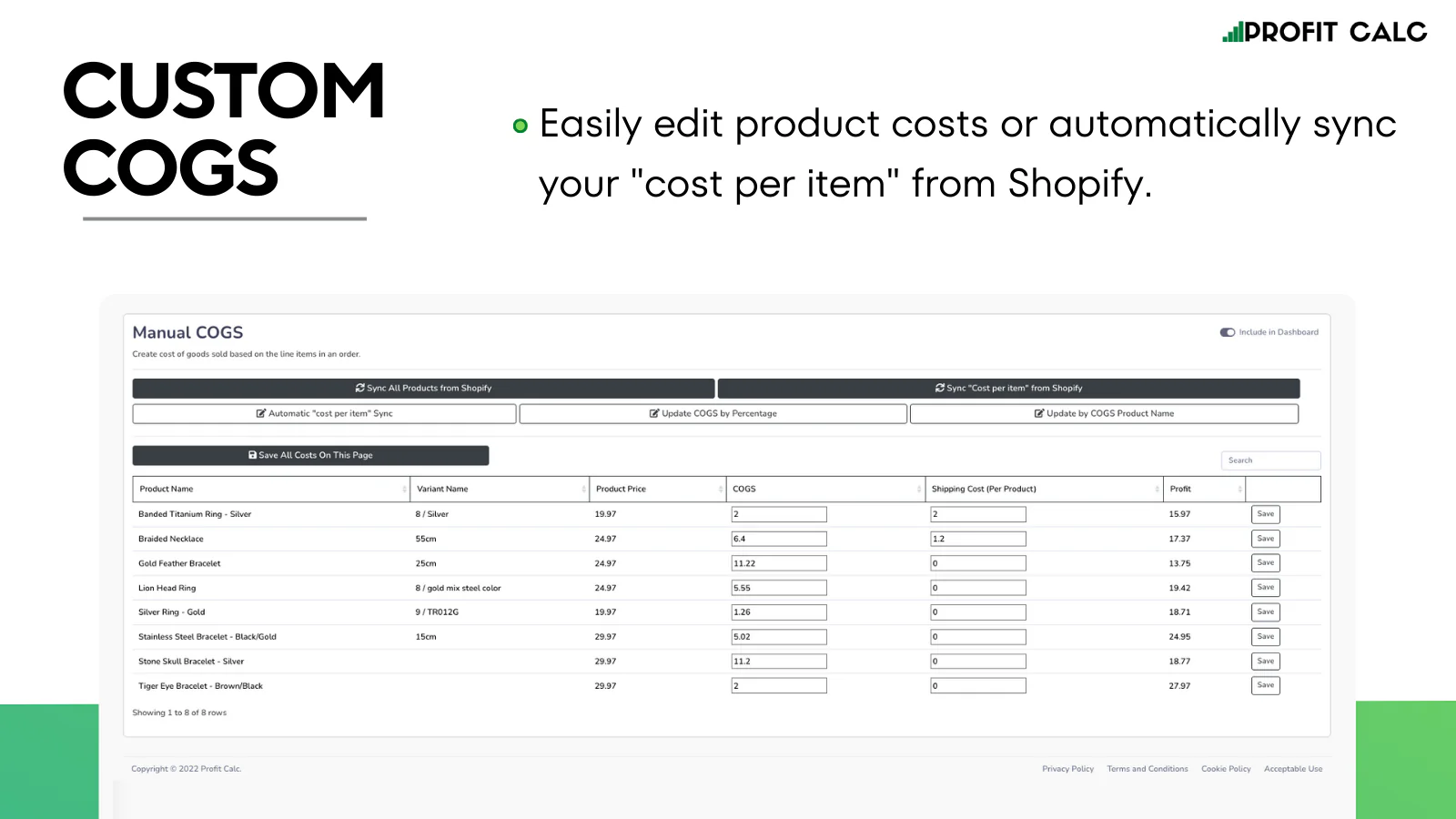 Customizable Cost of Goods Sold