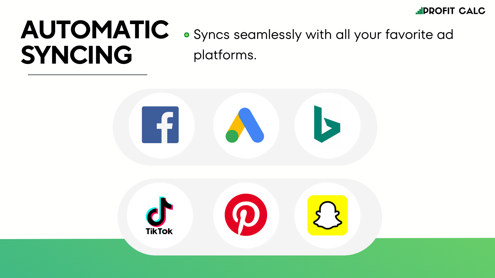 Sincronização com Facebook, Google, Bing, Tik Tok, Snapchat, & Pinterest