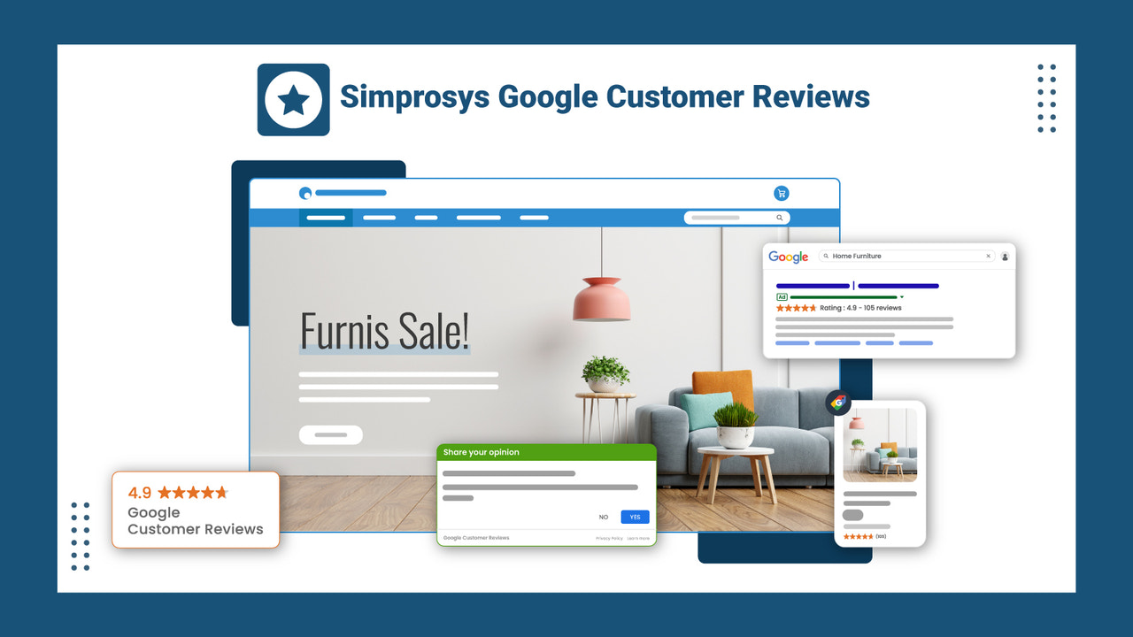 Bilden representerar Google Customer Reviews App av Simprosys.