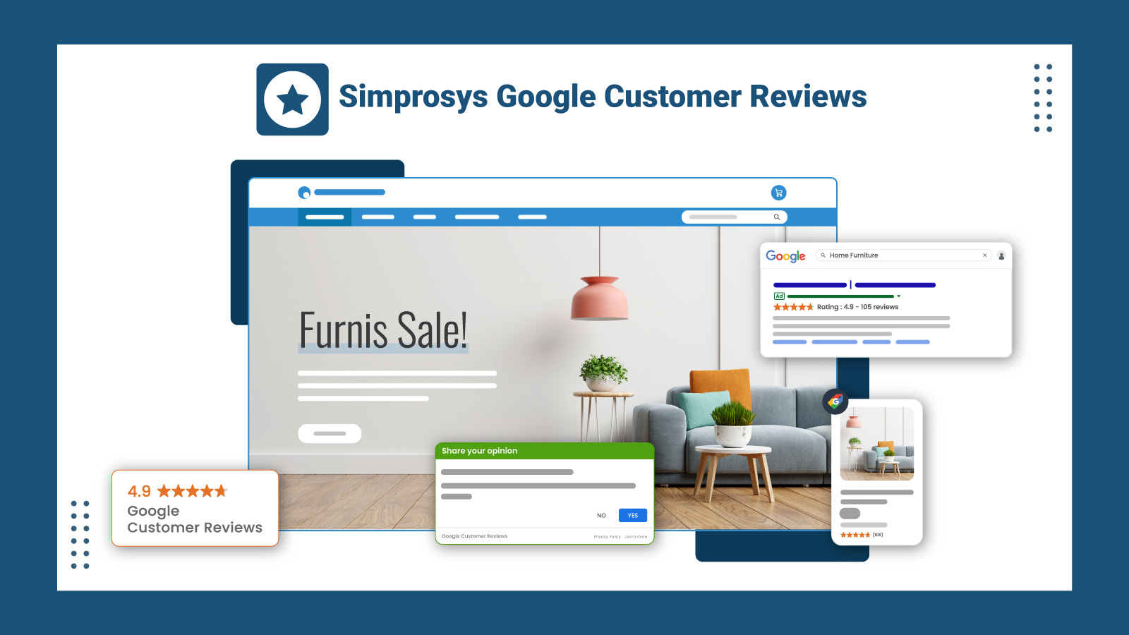 Bilden representerar Google Customer Reviews App av Simprosys.