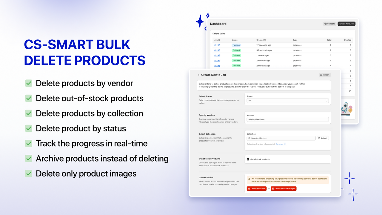 Bulk slet produkter eller produktbilleder efter kriterier