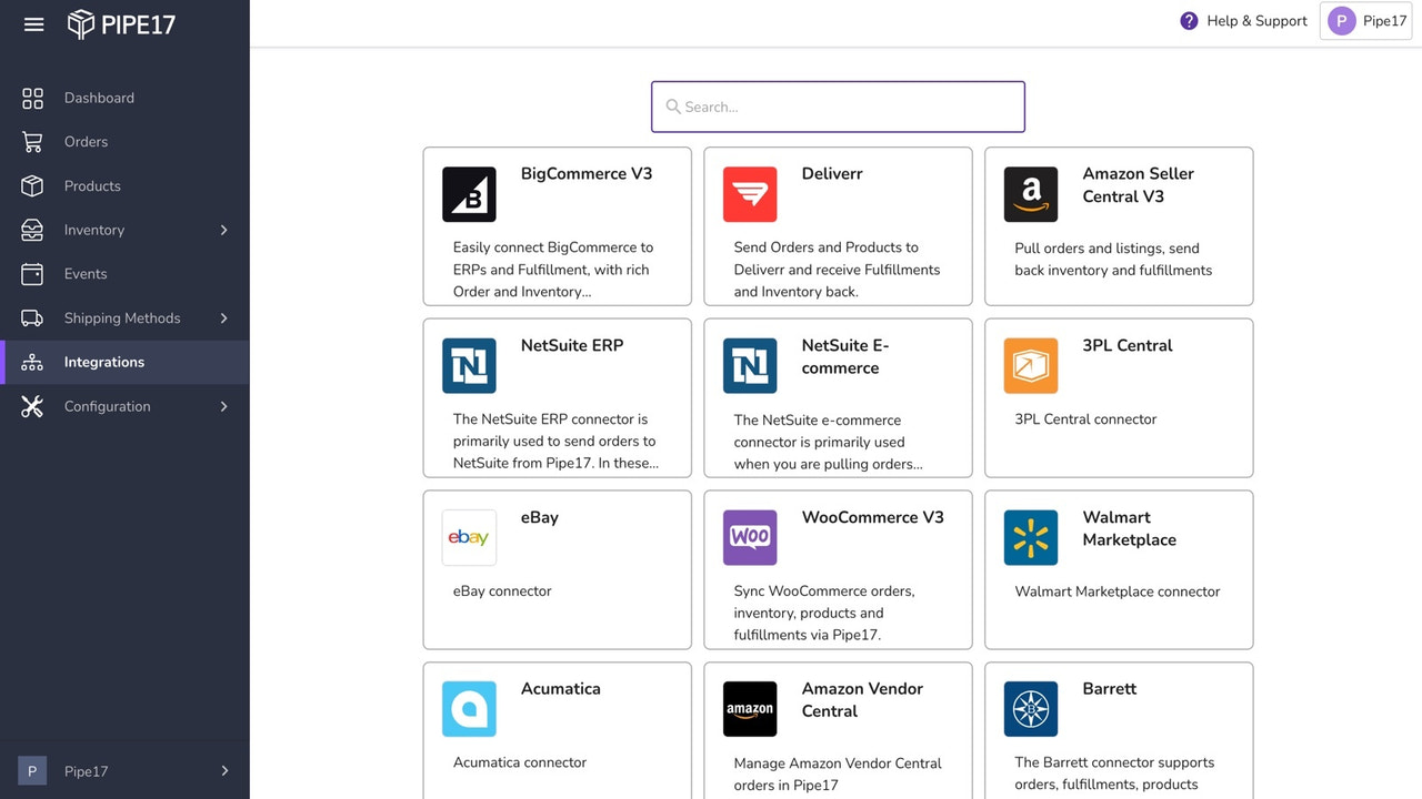 Página de Lista de Integraciones