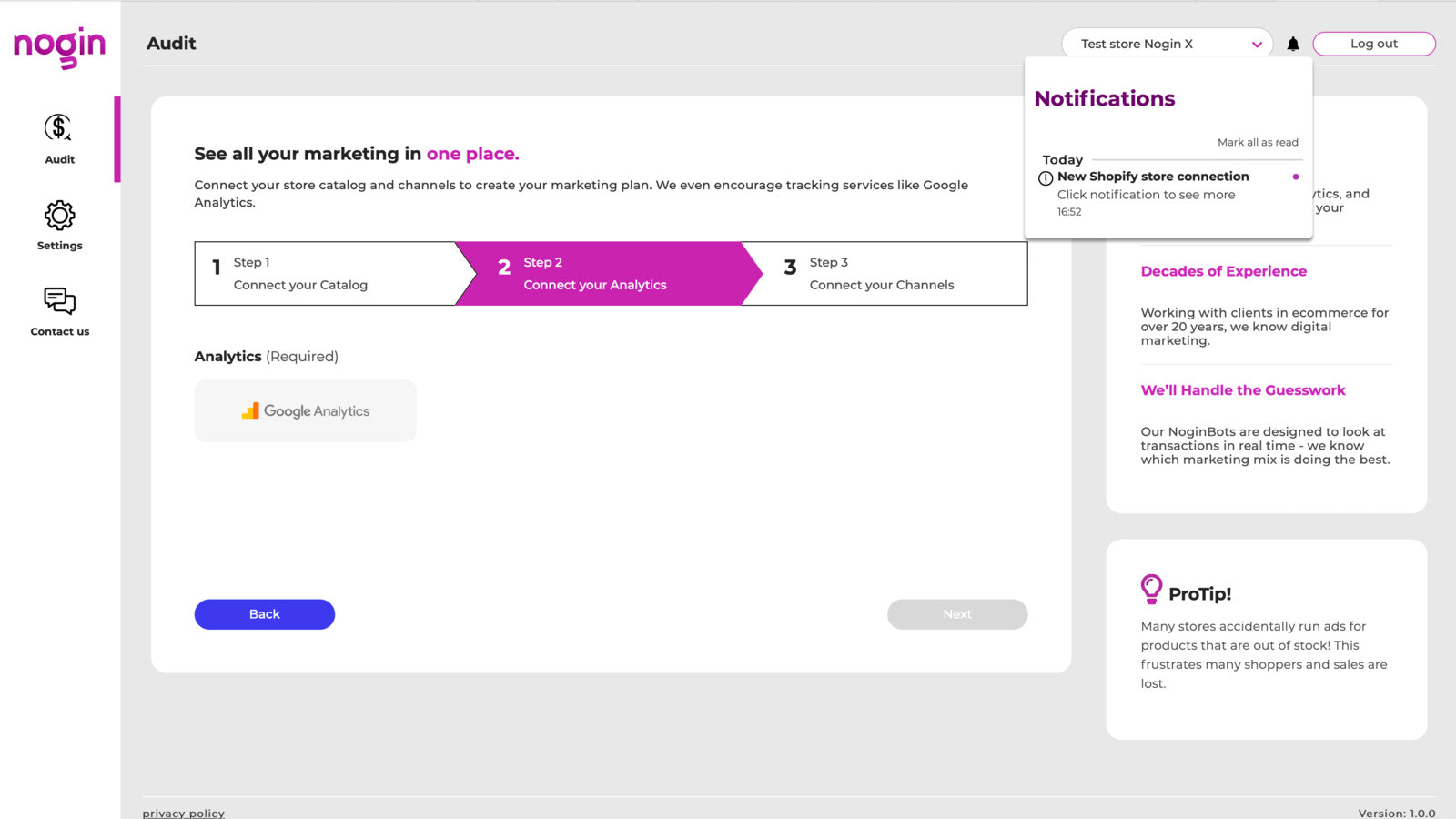 Configure seu Google Analytics e Ads para iniciar a Auditoria