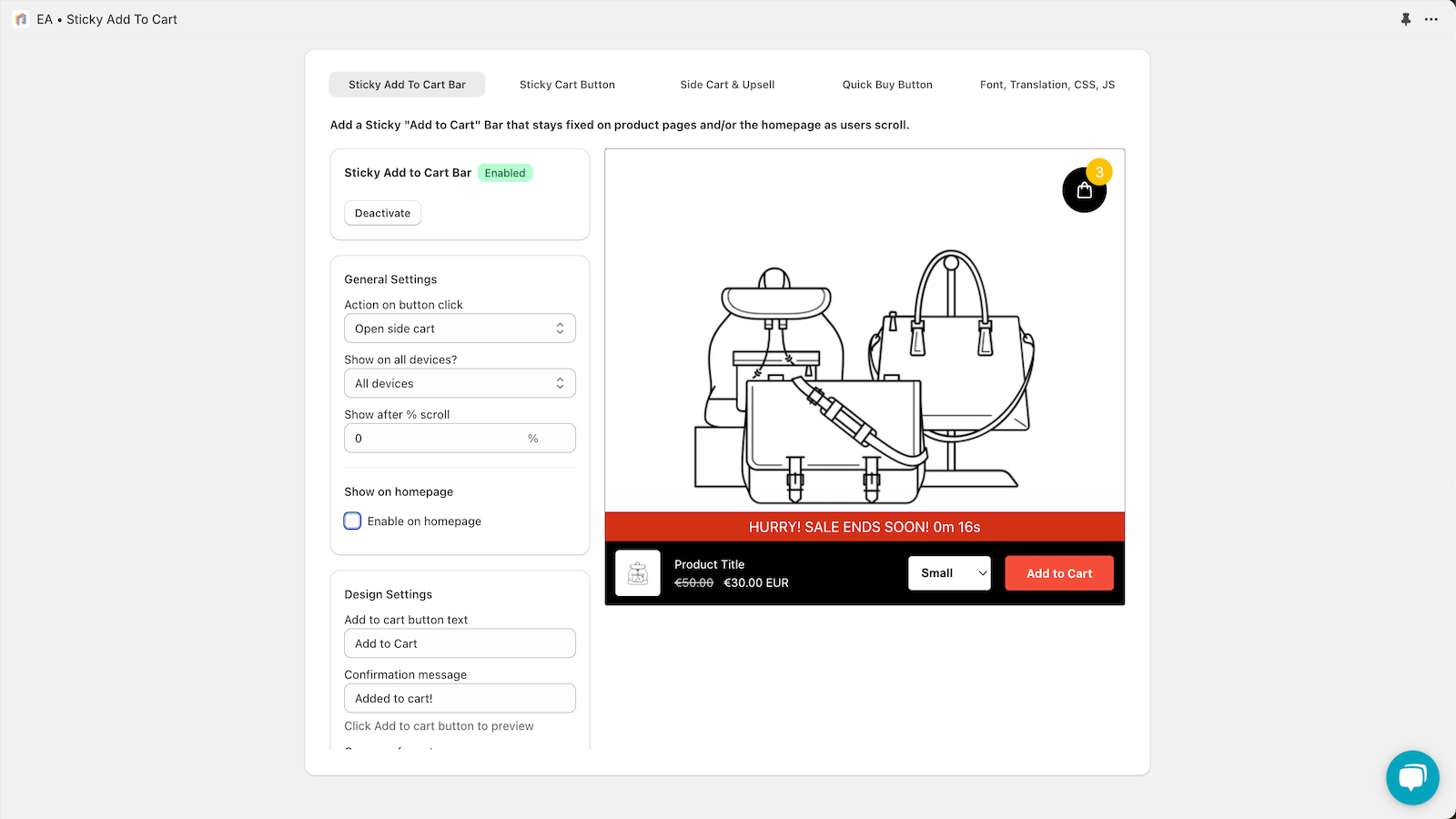 Sticky Add Cart & Upsell • EA Screenshot