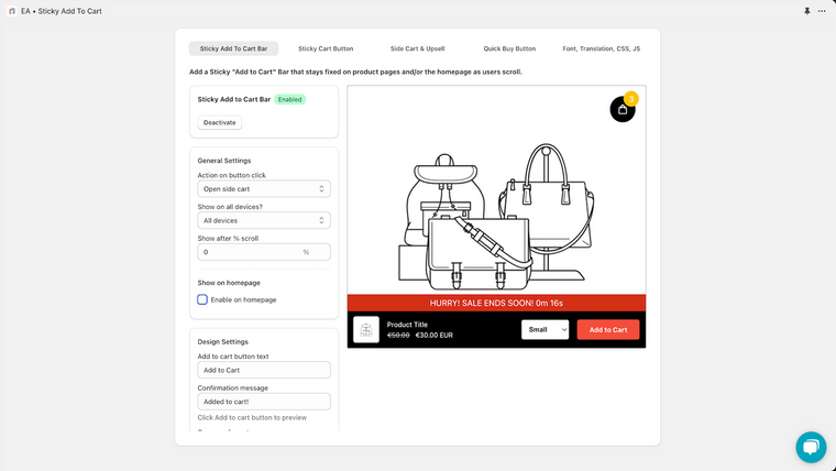 Sticky Add Cart & Upsell • EA Screenshot