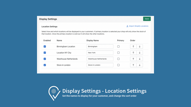 Configurações de localização do inventário no Backend