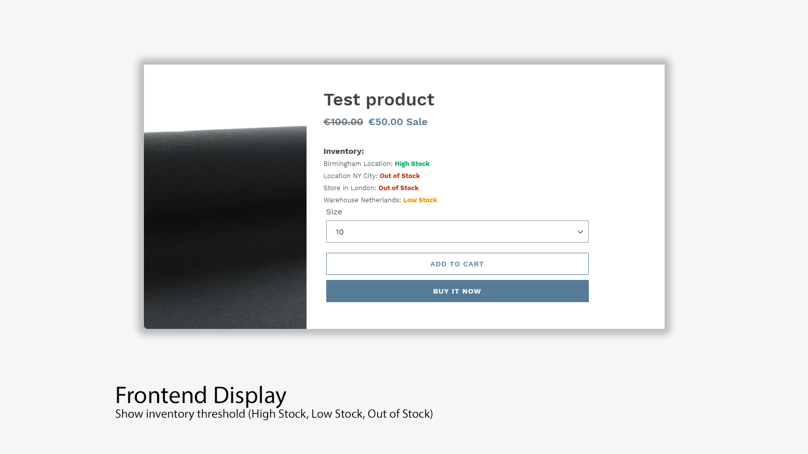 Visualización en el frontend, utilizando umbral para mostrar alto / bajo / sin stock