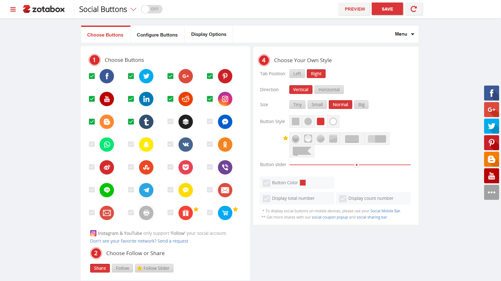 Social Buttons Settings