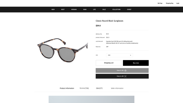 [Desktop] AR/3D button on the description page-Eyewear