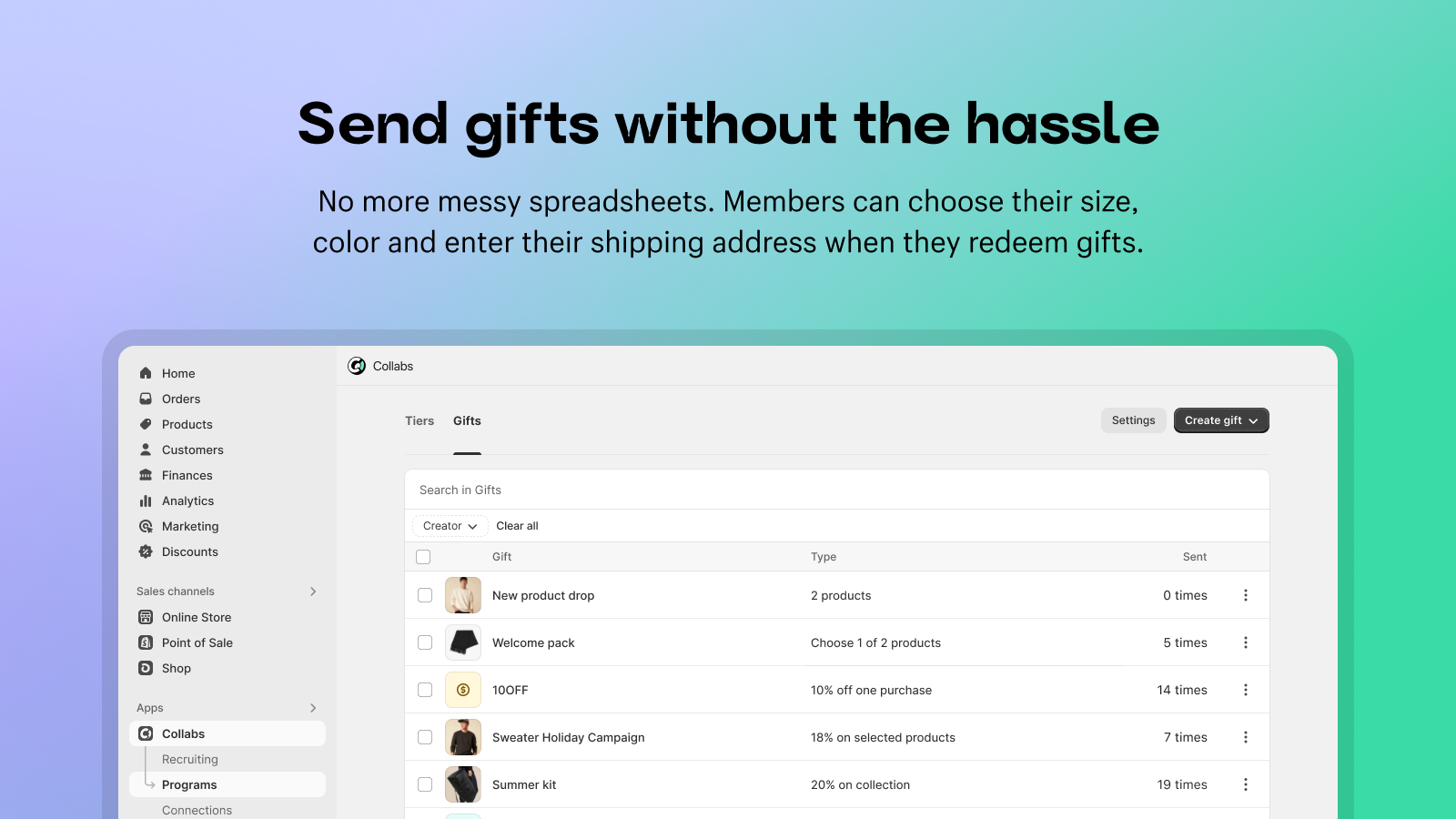 Send gifts, samples and discounts to your community members