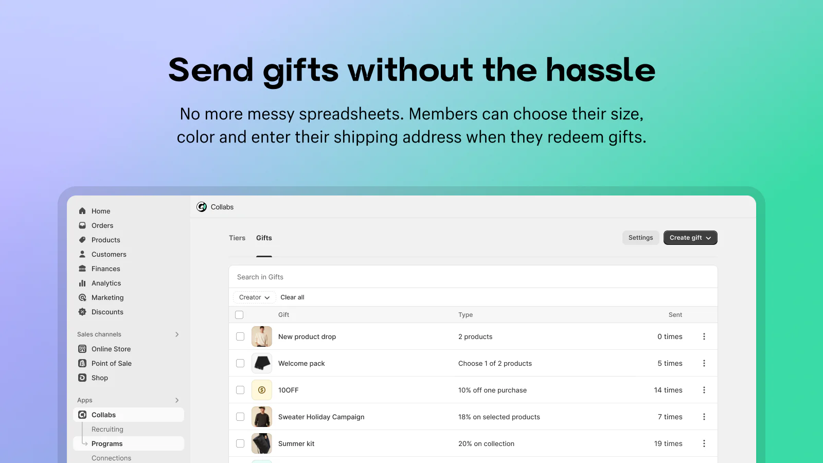 Send gifts, samples and discounts to your community members