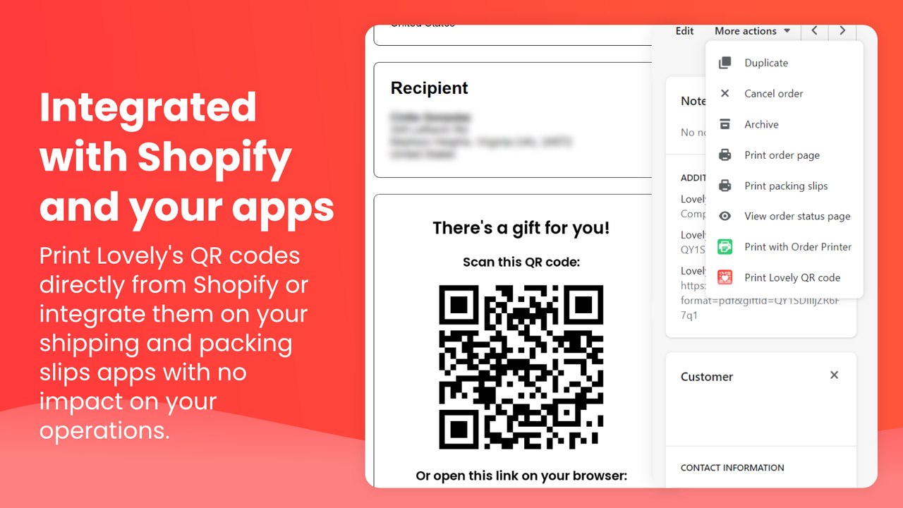 Print the Lovely QR codes from Shopify or you existing apps